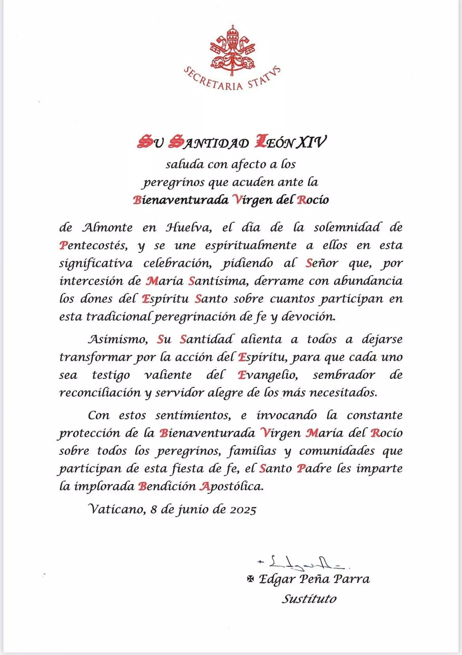 bendicion leon xiv a rocieros