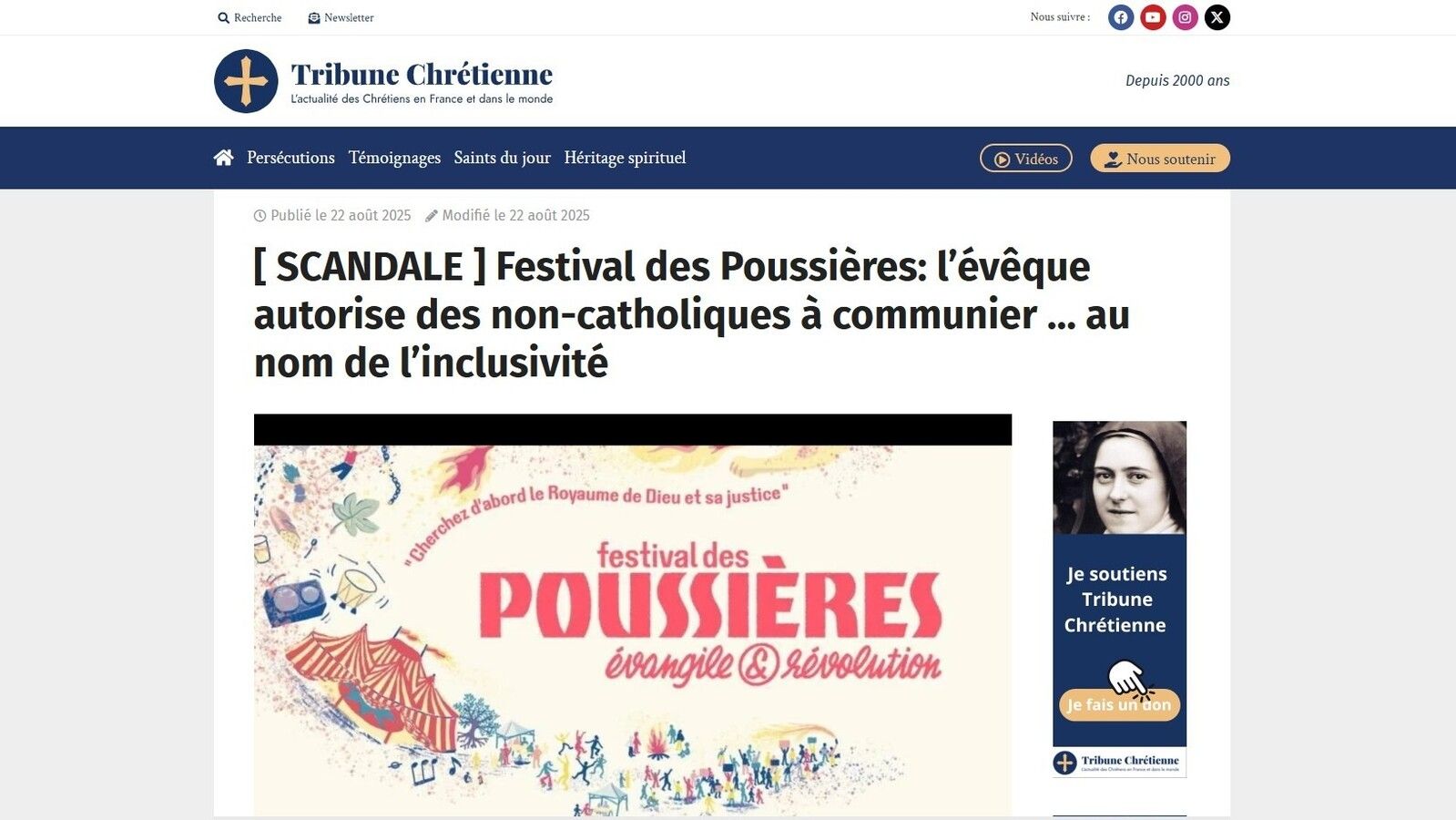 Califican de 'escándalo' el Festival des Poussières por dar la comunión a no católicos