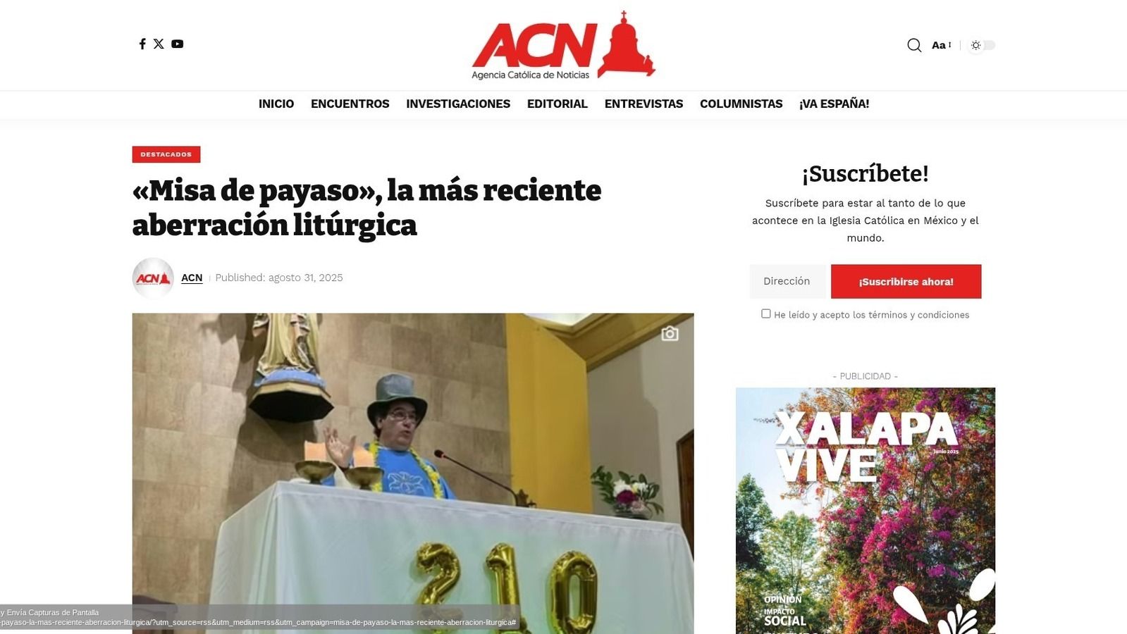 Un sacerdote argentino desata la polémica al celebrar misa con un sombrero de payaso