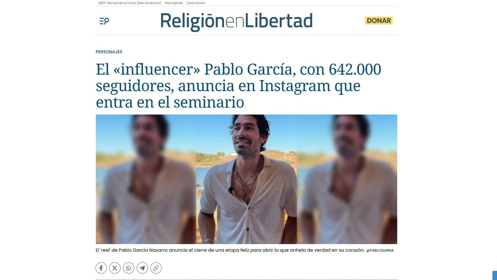 El influencer Pablo García deja Instagram para ingresar en el seminario a los 35 años