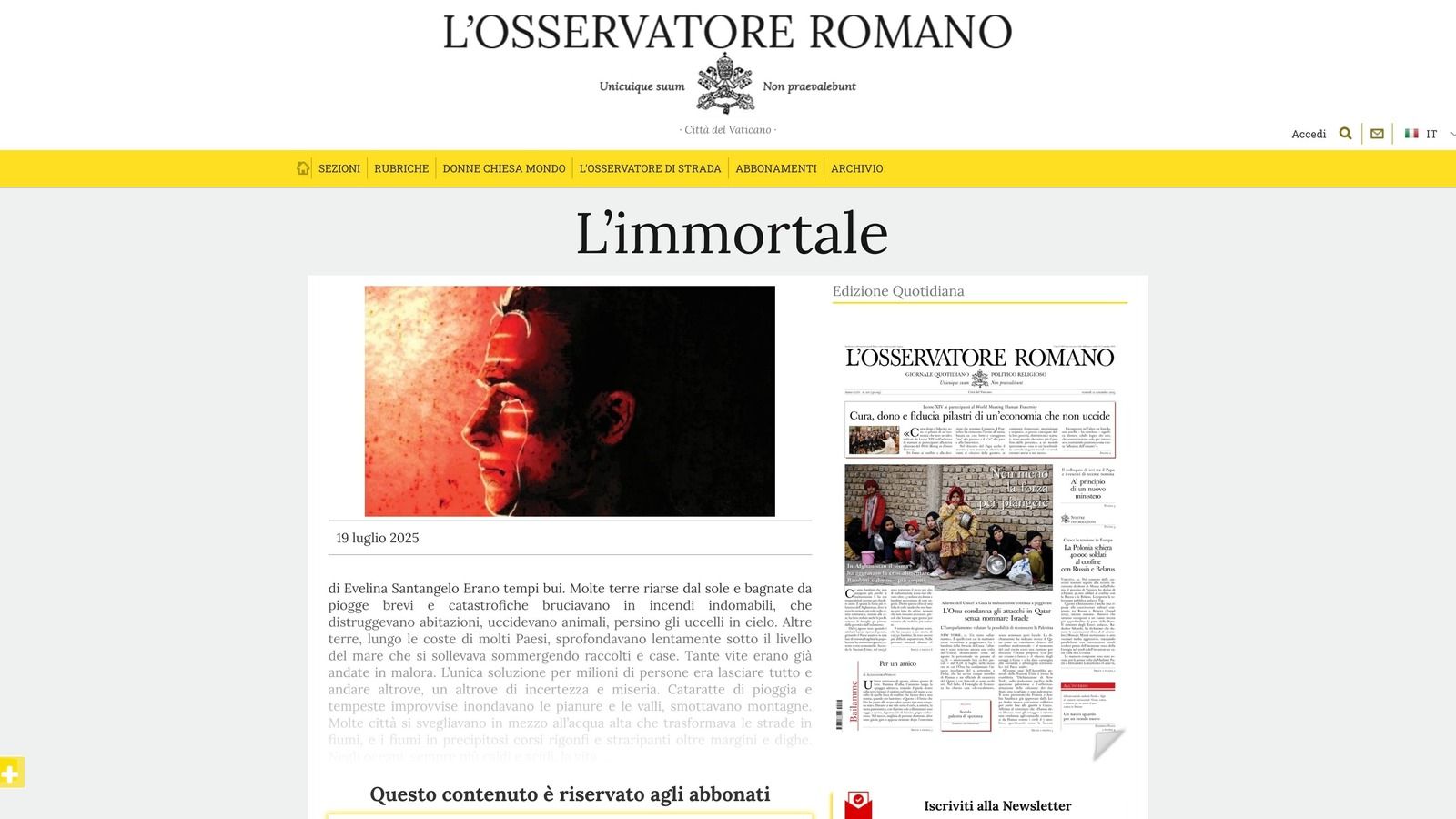 Escándalo en el Vaticano por un relato erótico en L'Osservatore Romano