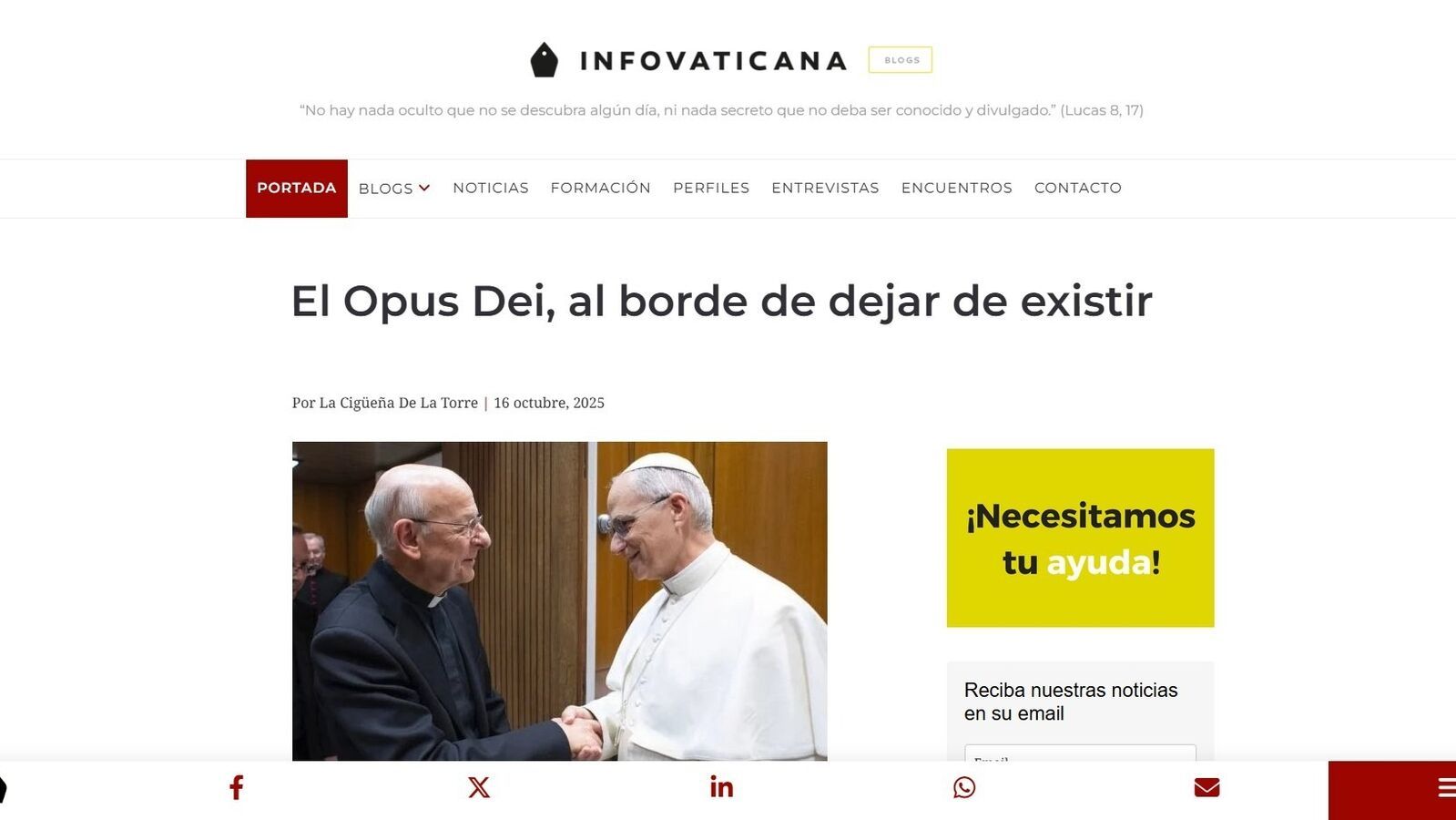 Infovaticana y otros medios que le copian difunden noticias sobre el Opus Dei sin contrastar