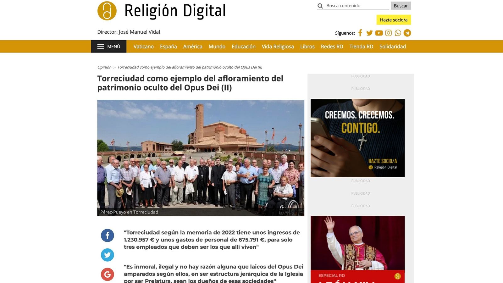 Religión Digital rectifica tras una querella del Opus Dei por las informaciones falsas