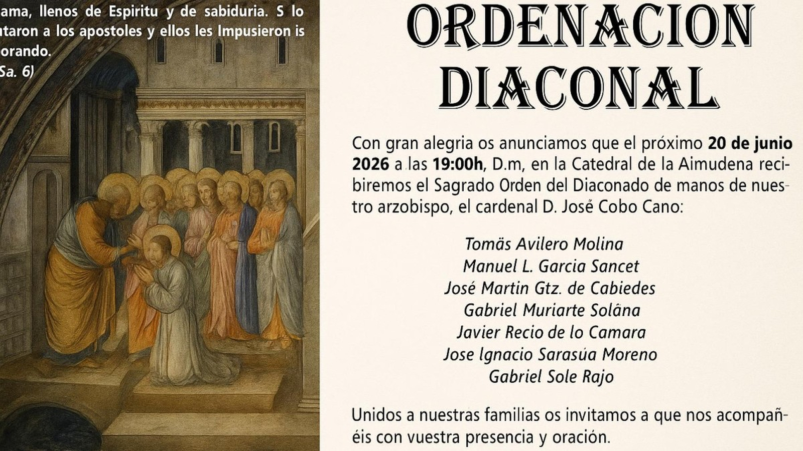 Quiénes son los siete nuevos diáconos permanentes que serán ordenados en Madrid
