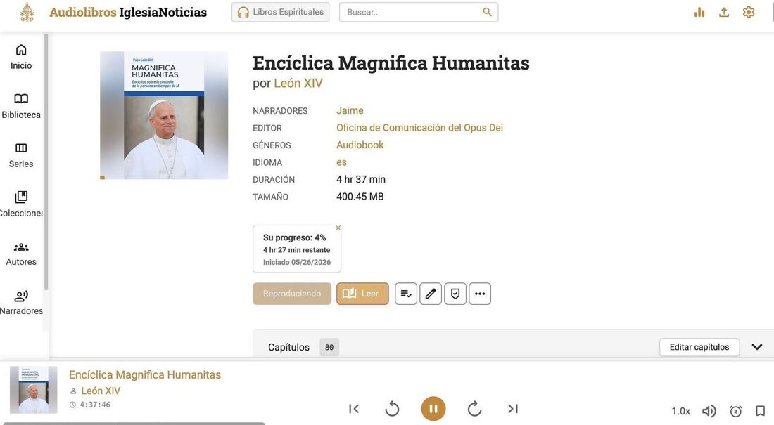 Magnifica Humanitas de León XIV llega gratis en audiolibro