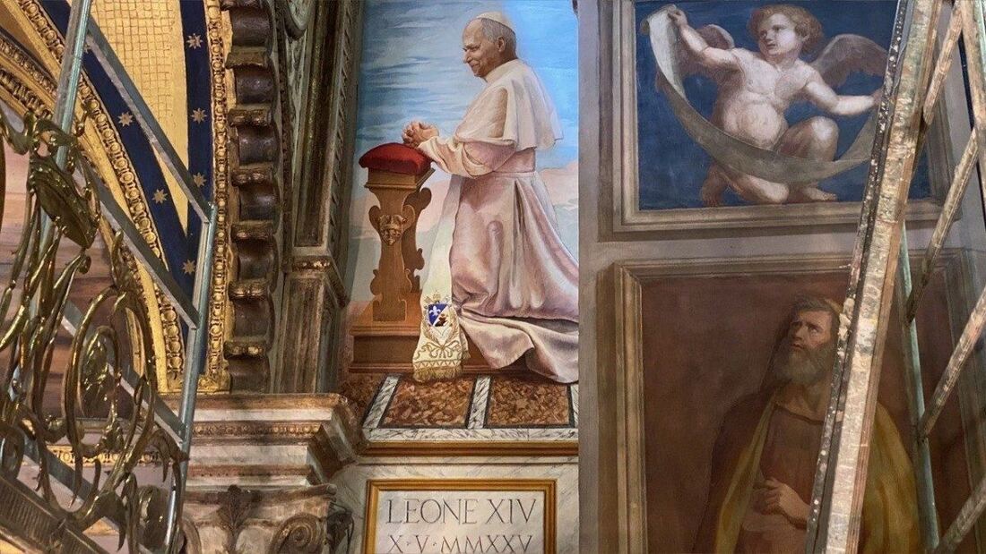 León XIV inaugura su propio fresco en el Santuario de Genazzano