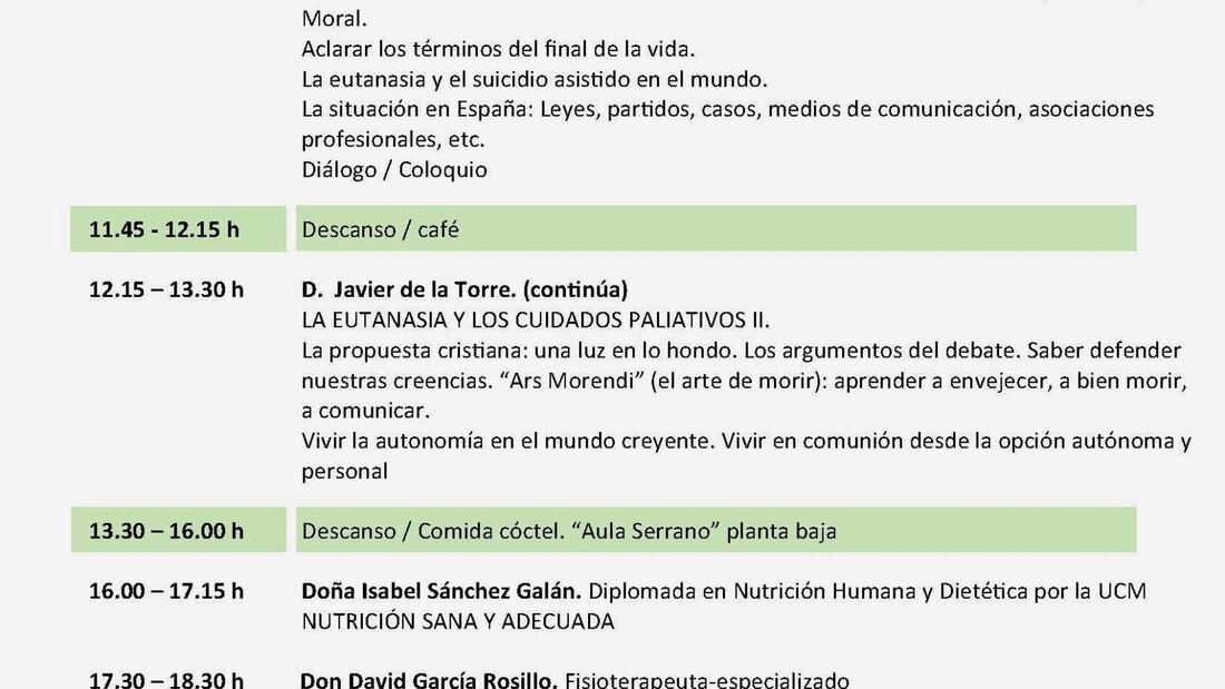 La CONFER organiza una jornada sobre la eutanasia y los cuidados paliativos

