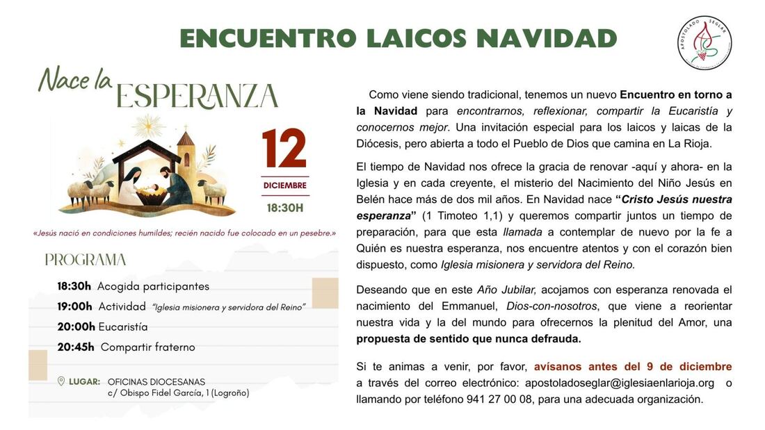 El Apostolado Seglar convoca el encuentro de laicos en Logroño

